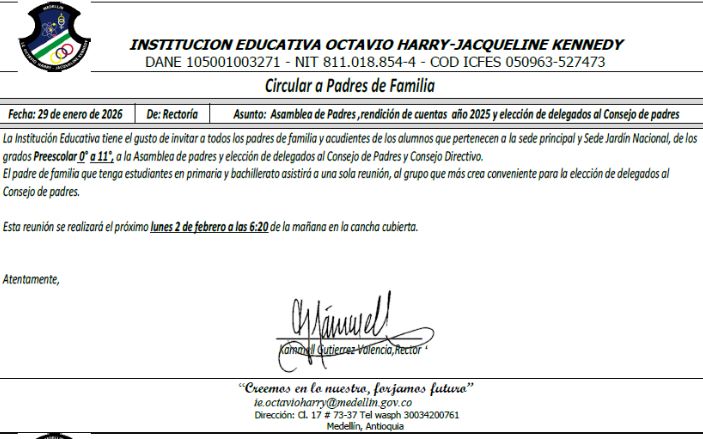 Asamblea de Padres ,rendición de cuentas  año 2025 y elección de delegados al Consejo de padres 2026